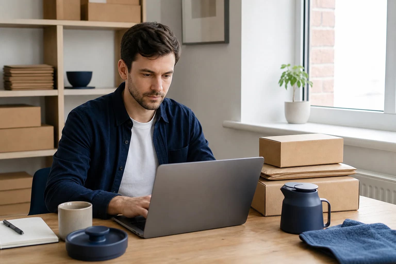 Independent online seller preparing eBay products for publication