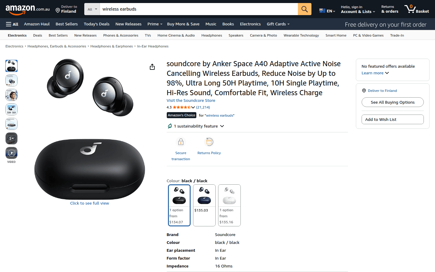 Amazon Australia product page with images, pricing, delivery info, and details