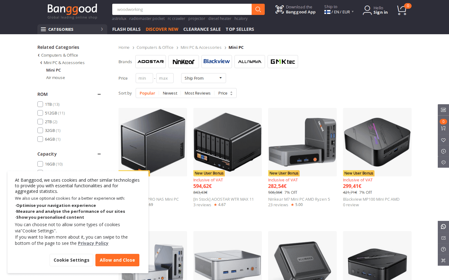 Pagina categoria Banggood con griglia prodotti e filtri