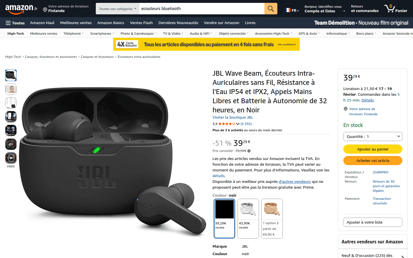 Scheda prodotto Amazon Francia con immagini, prezzo e info consegna