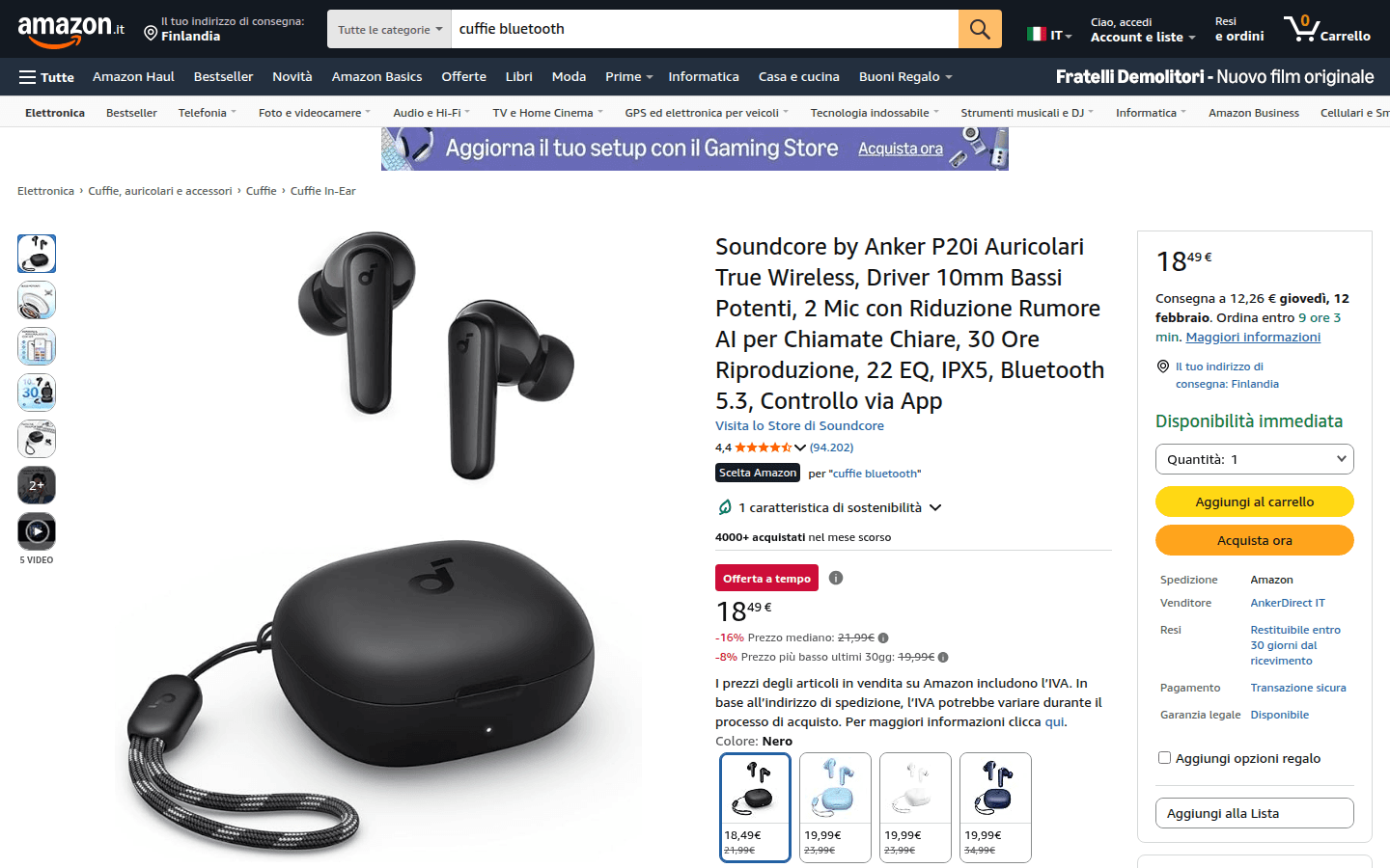 Amazon Italien Produktseite mit Bildern, Preis und Lieferinfos
