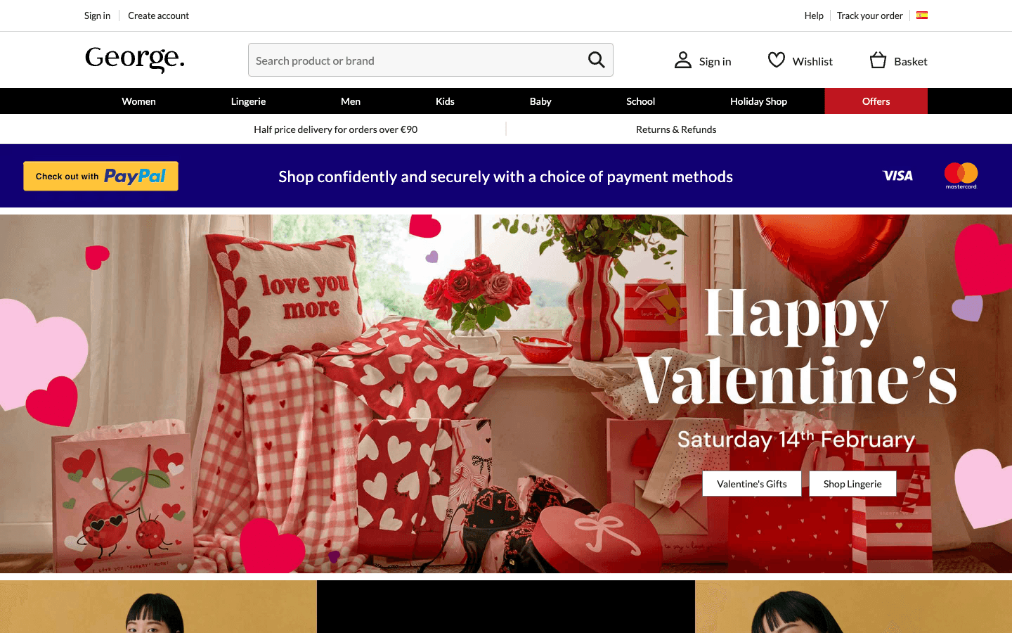 George at ASDA Startseite mit Kategorienavigation und saisonalen Promos