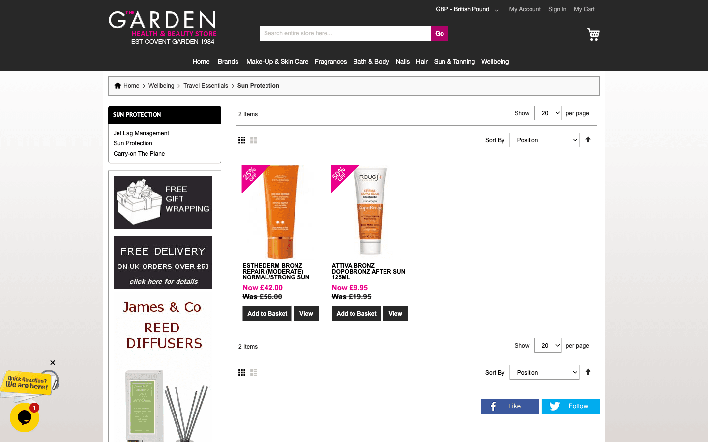 Página de categoría de Garden Pharmacy con grid de productos y filtros