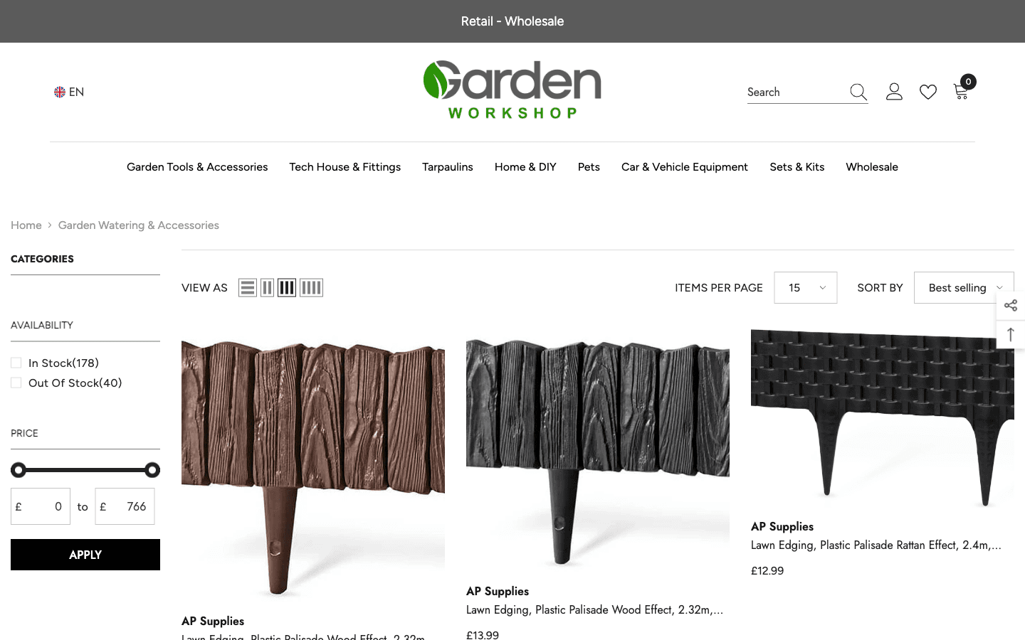 Garden Workshop koleksiyon sayfası: filtreler ve ürün grid’i