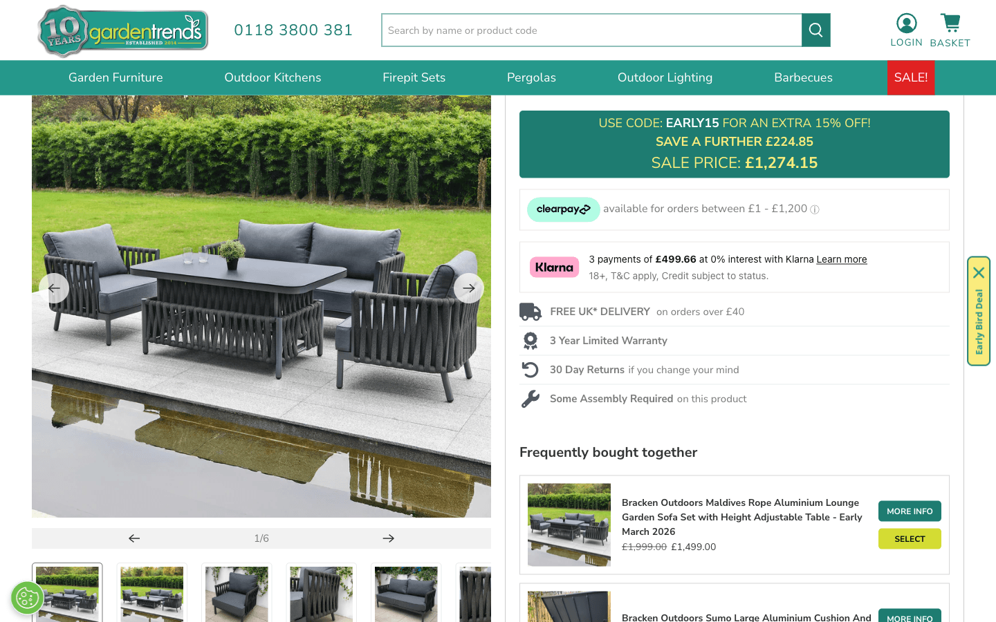 Pagina prodotto Garden Trends con immagini, prezzo promo, garanzia e montaggio