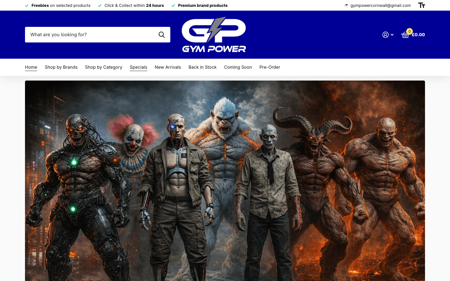 Gym Power ana sayfası: marka ve takviye kategorileri navigasyonu