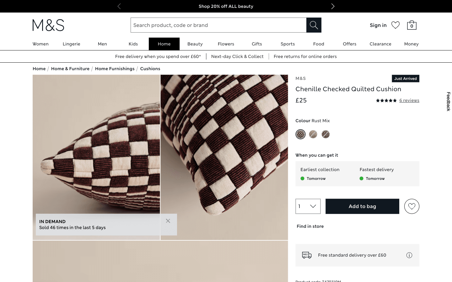 Marks & Spencer Produktseite mit Bildern, Preis, Varianten und Lieferinformationen