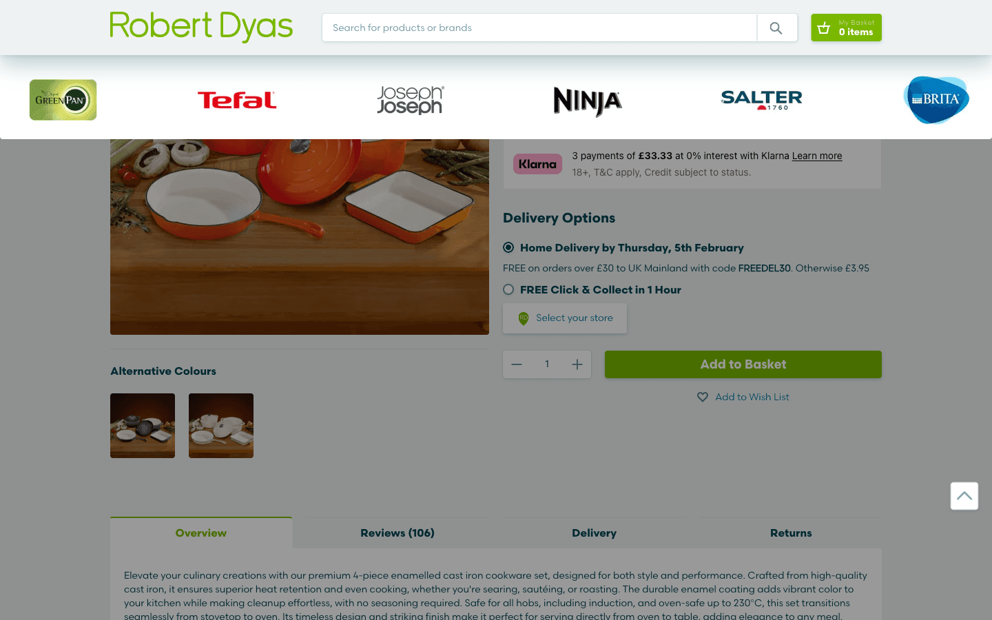 Página de producto de Robert Dyas con fotos, precio y detalles