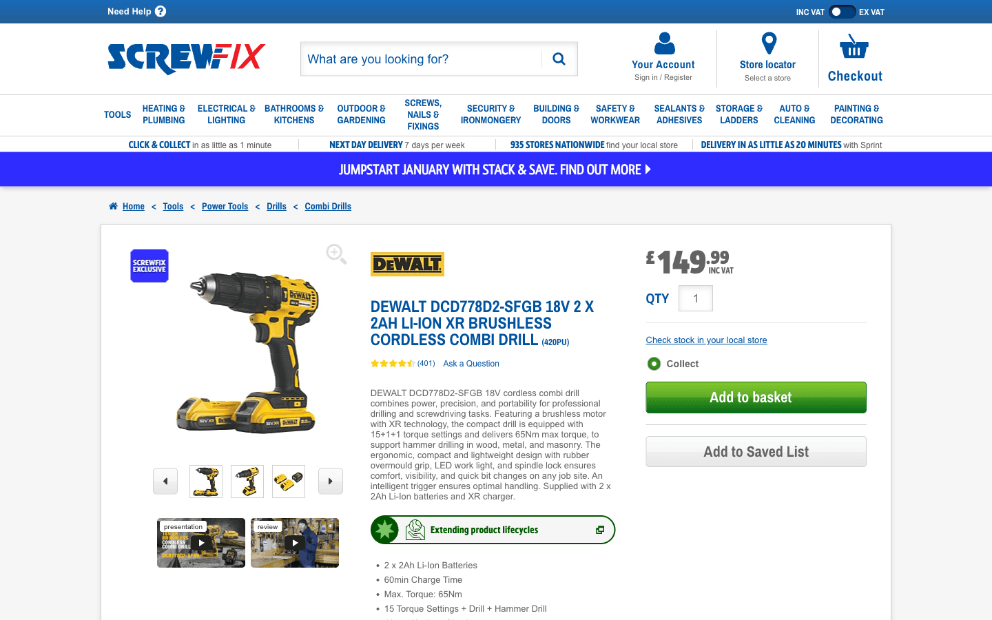 Fiche produit Screwfix avec images, prix et spécifications
