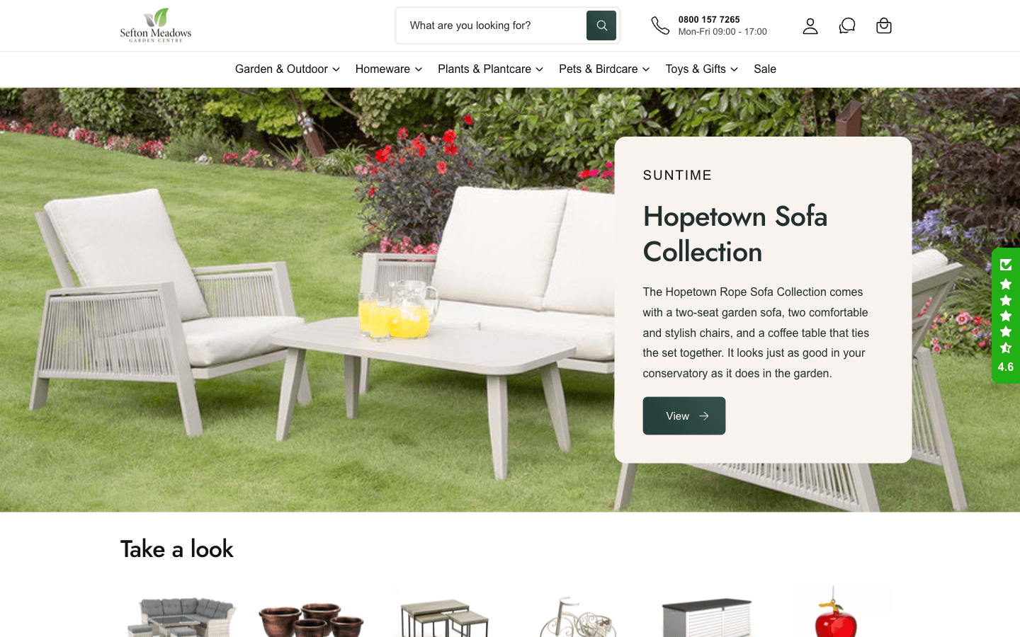 Homepage Sefton Meadows con navigazione Garden & Outdoor