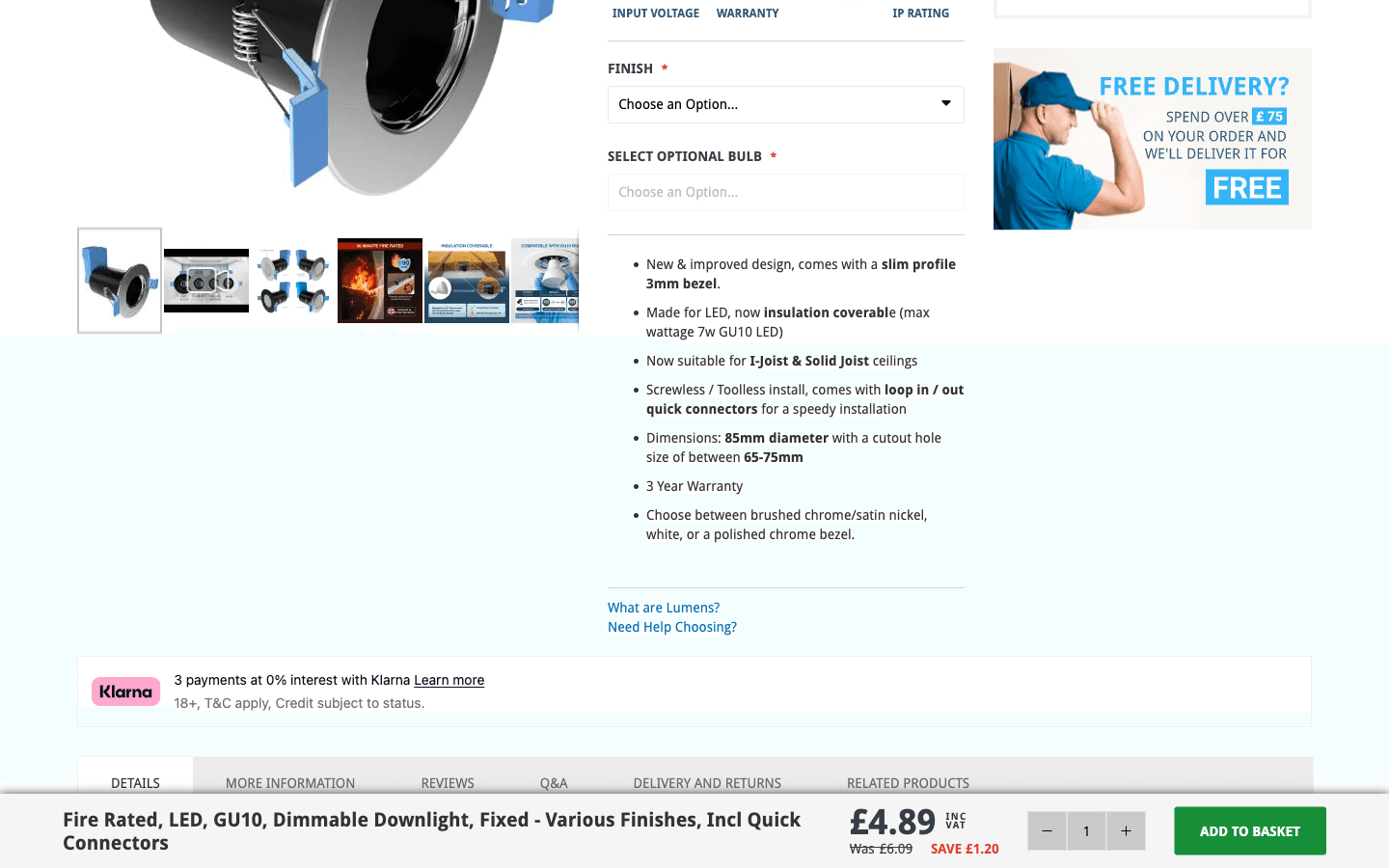 Ficha de producto de Simple Lighting con galería, precio, opciones y especificaciones