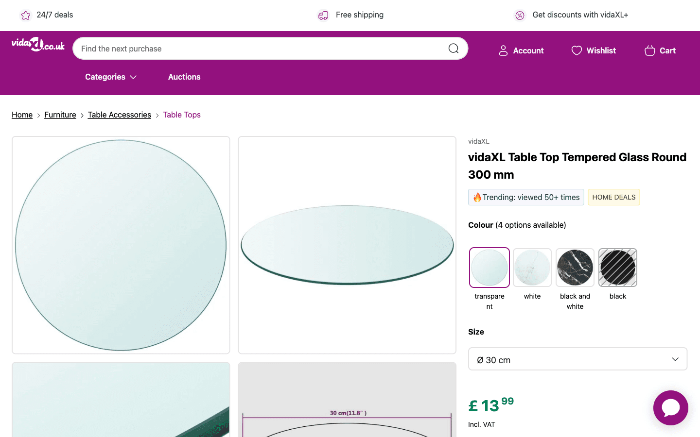 Ficha de producto de vidaXL con fotos, opciones, precio y especificaciones