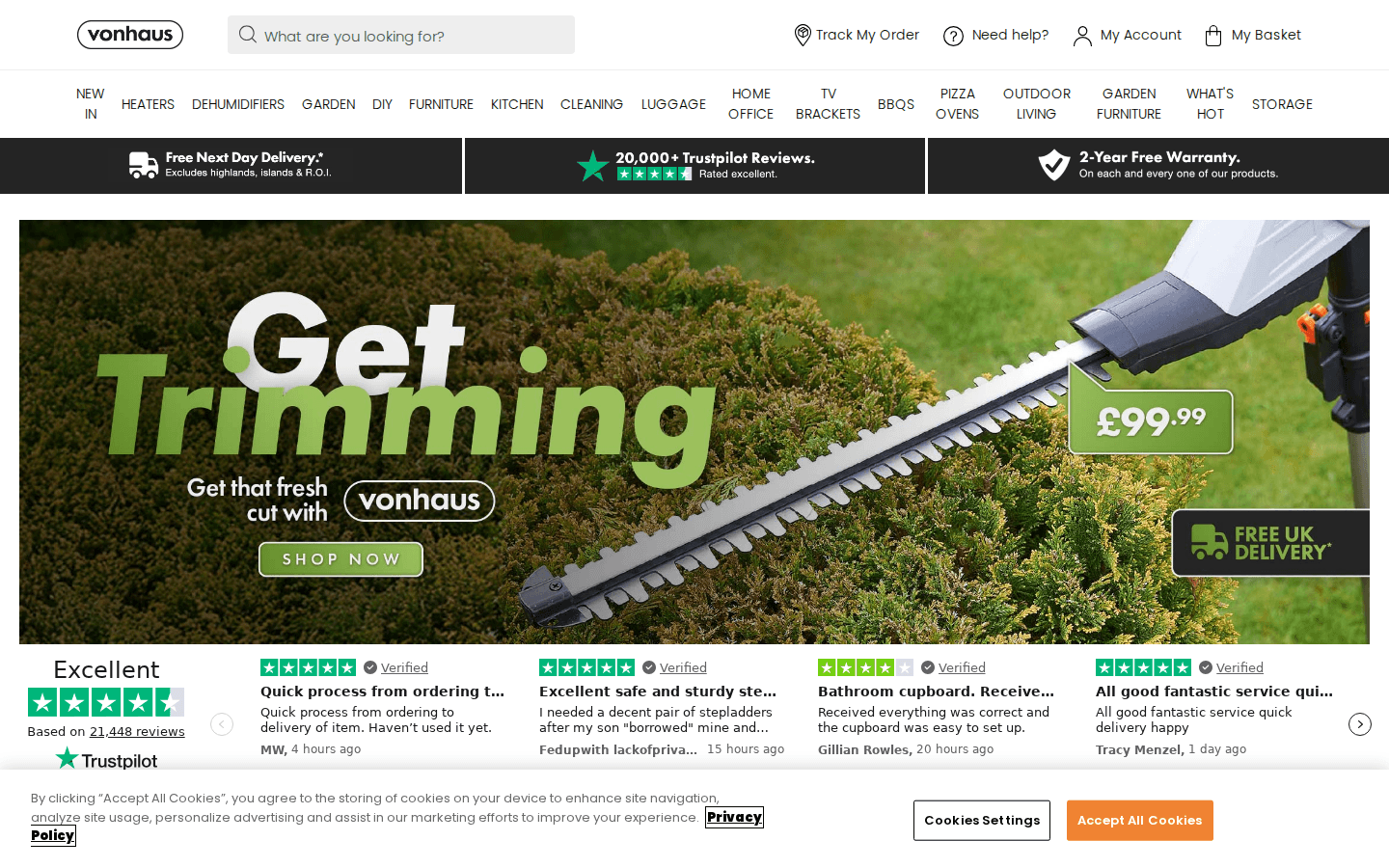 Pagina tipo categoria/listing VonShef/VonHaus con griglia prodotti