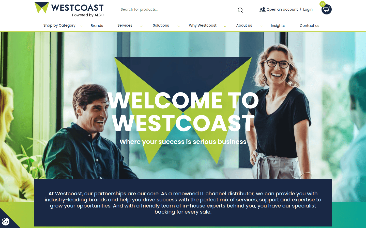 Westcoast Startseite mit Navigation für Tech-Kategorien