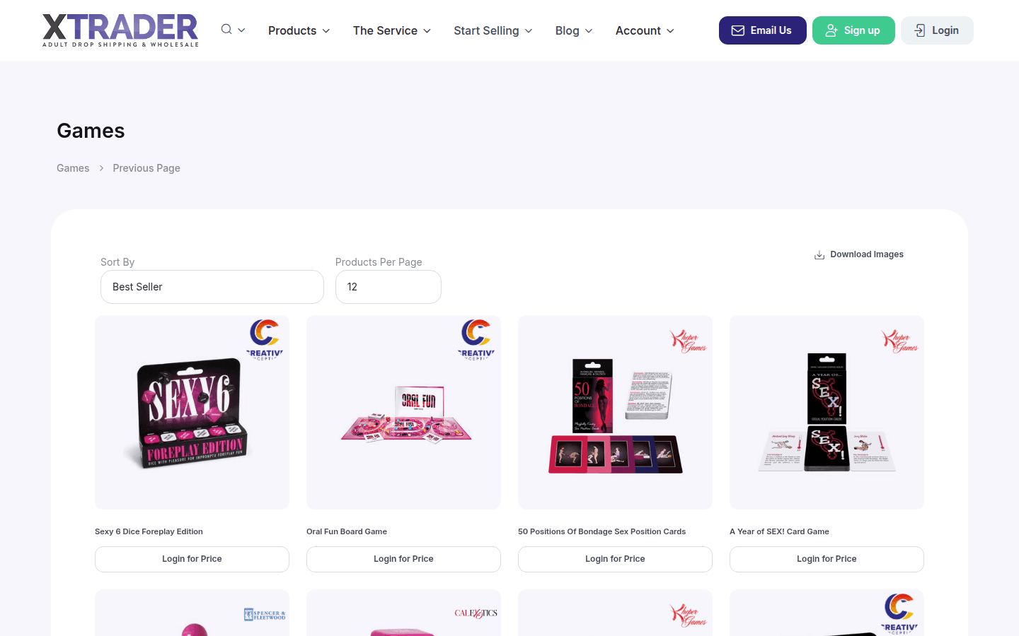 Página de categoría de XTrader UK con grid de productos