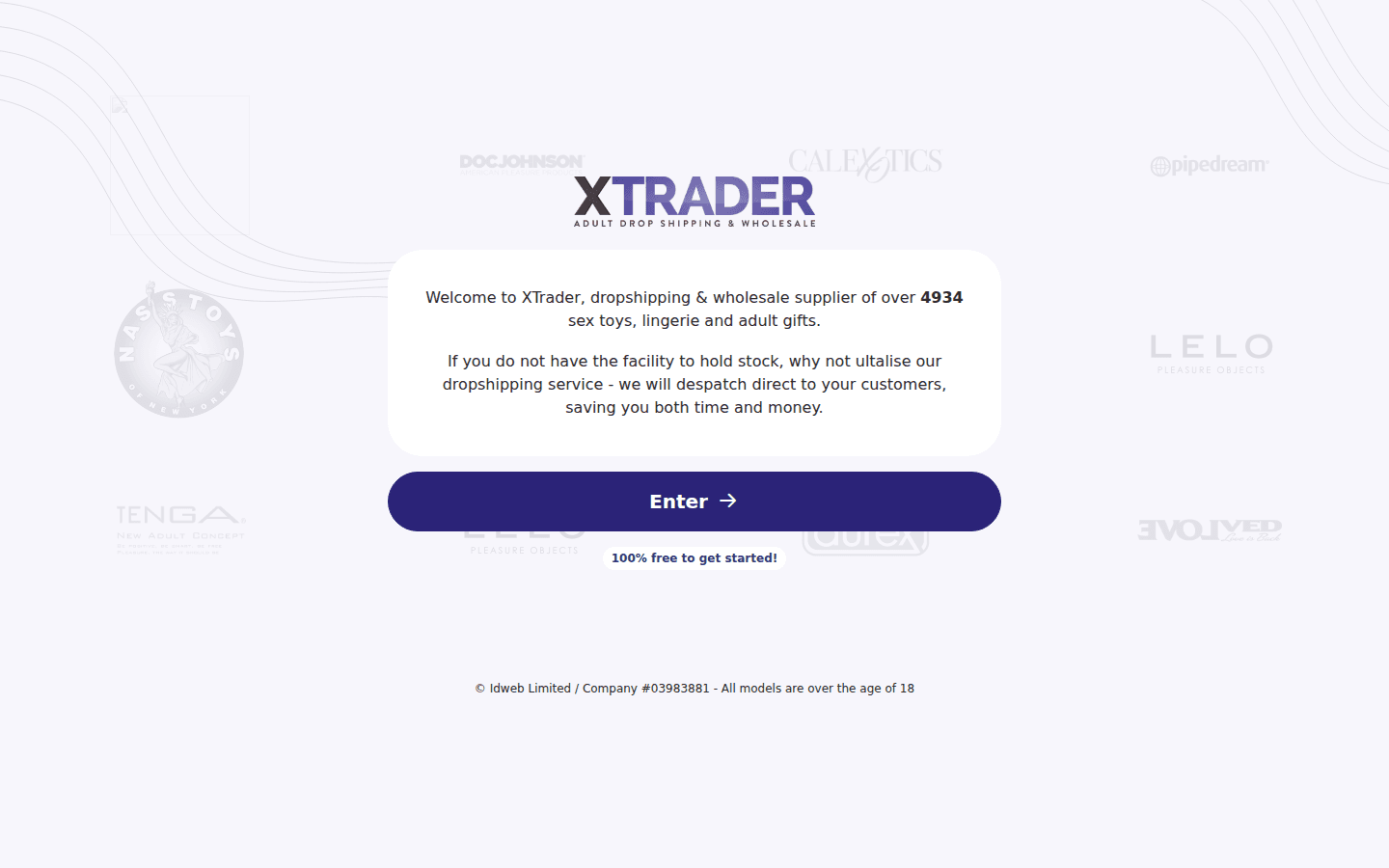 Página de entrada de XTrader UK con botón “Enter”