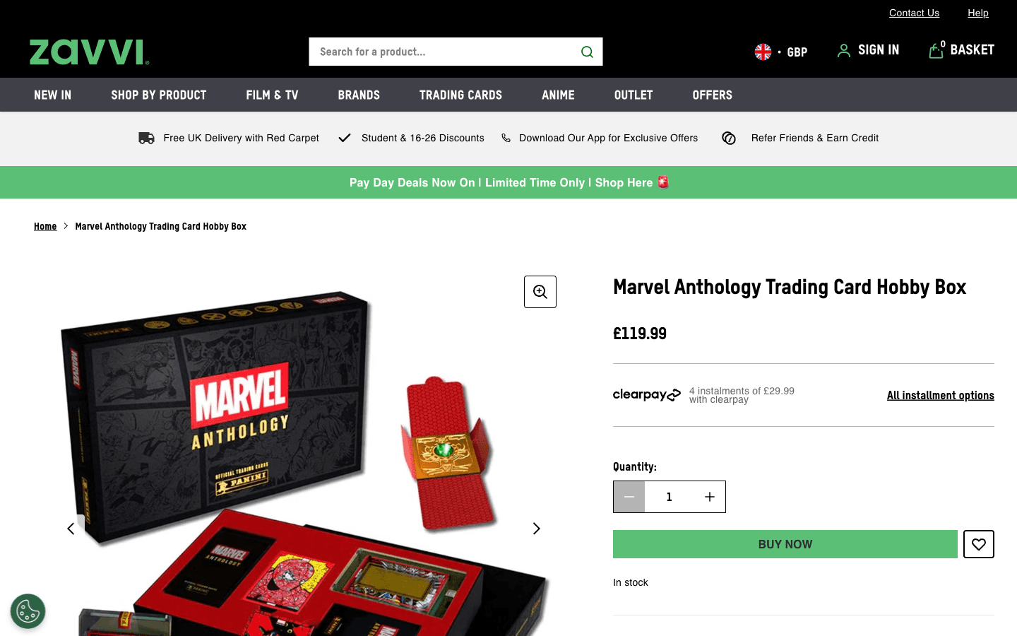 Zavvi product page showing images, pricing and key details