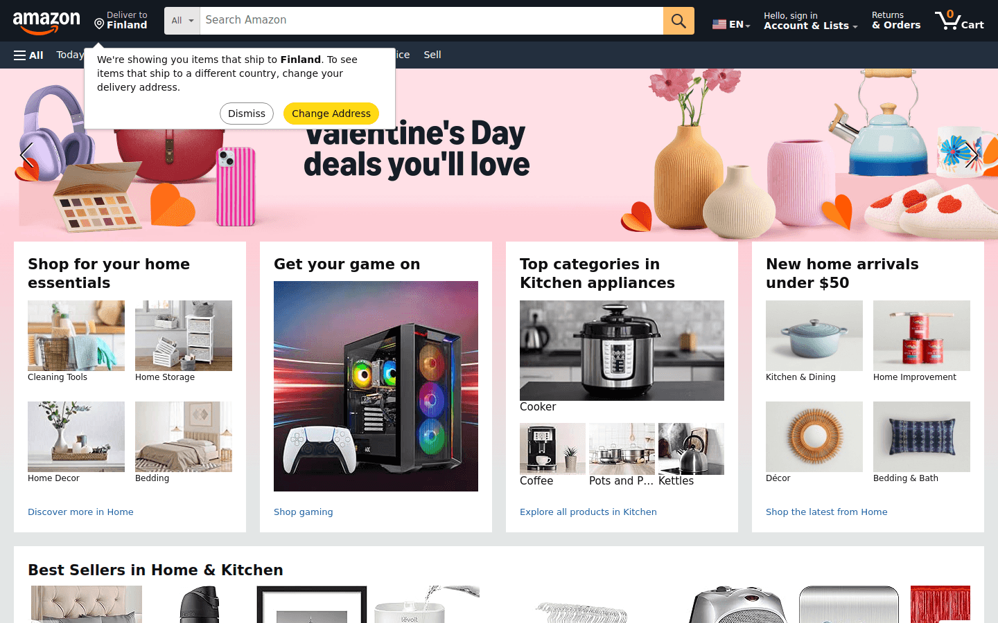 Homepage Amazon.com con navigazione e offerte