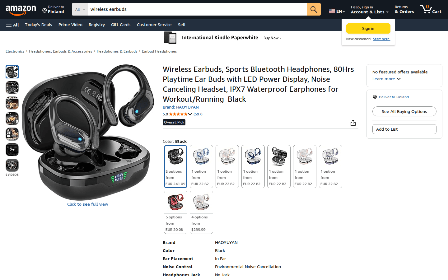 Pagina prodotto Amazon.com con immagini, opzioni, prezzo e info consegna