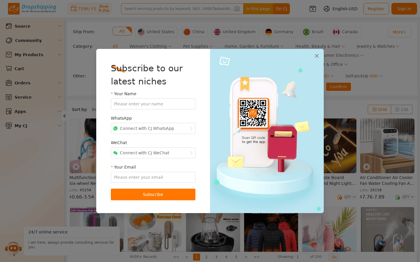CJ Dropshipping listeleme sayfası: ürün grid’i