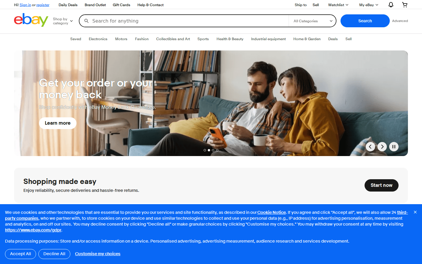 eBay US ana sayfa: arama ve kategori navigasyonu