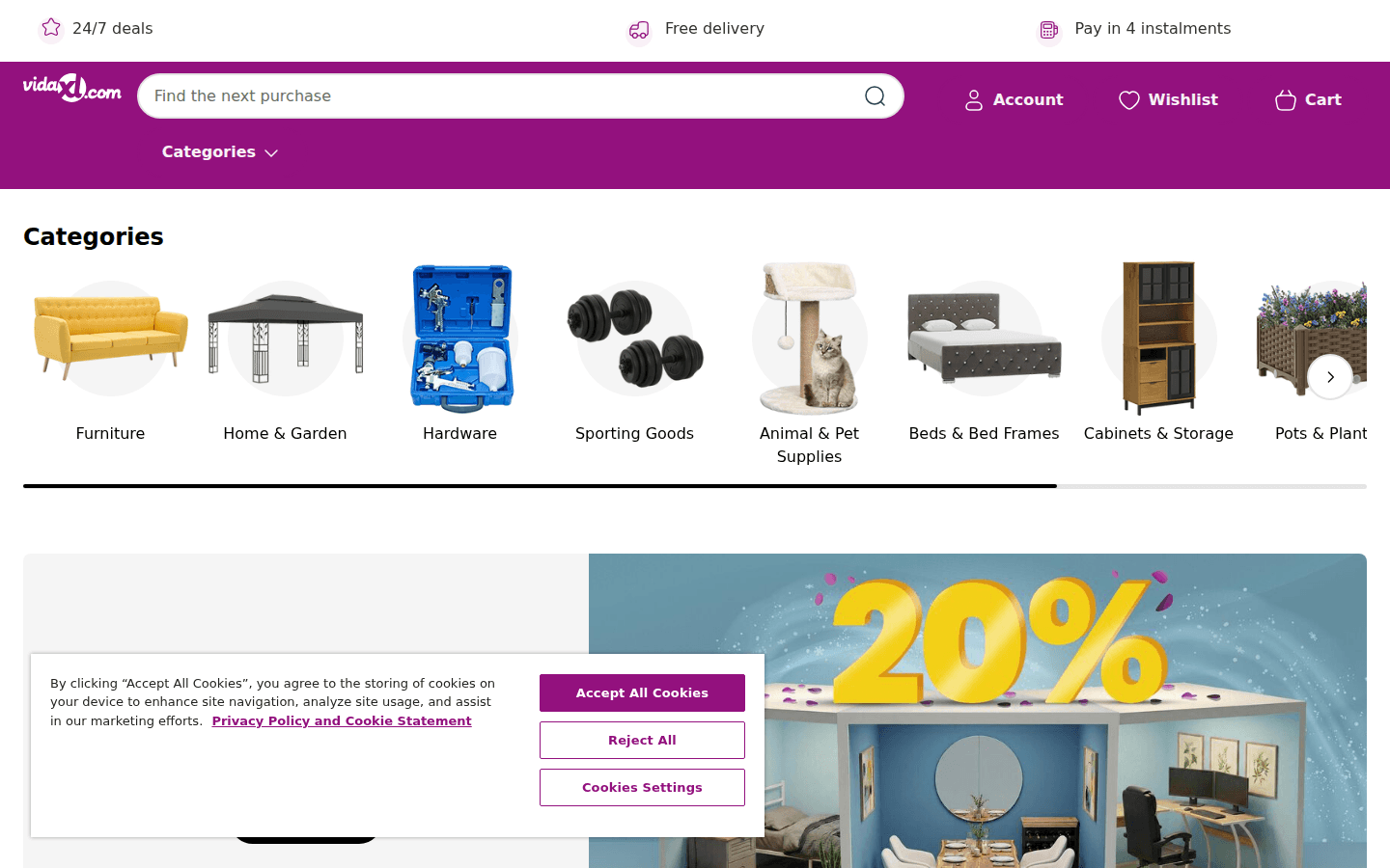 Homepage vidaXL USA con categorie e offerte