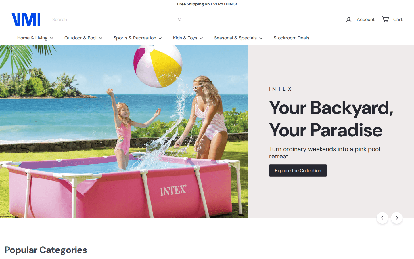 VM Innovations homepage showing featured deals and departments