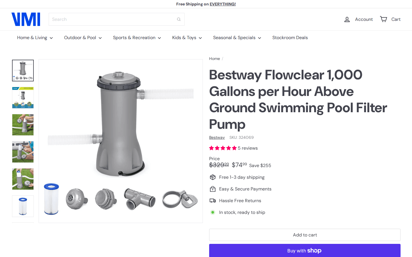 VM Innovations product page showing images, price and key specifications
