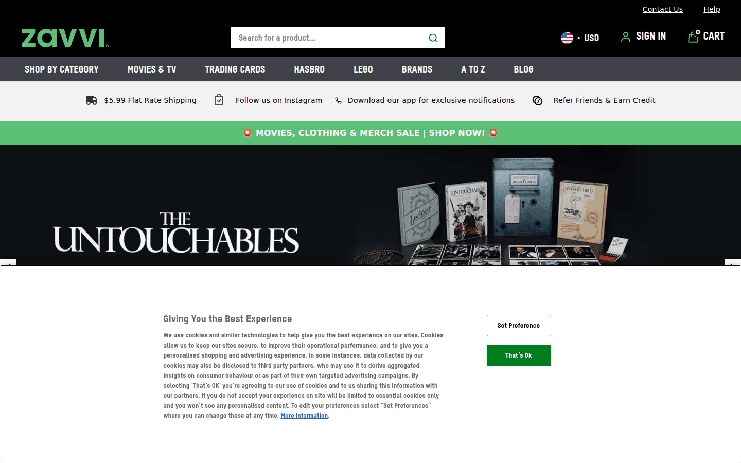 Homepage Zavvi US con prodotti in evidenza e navigazione