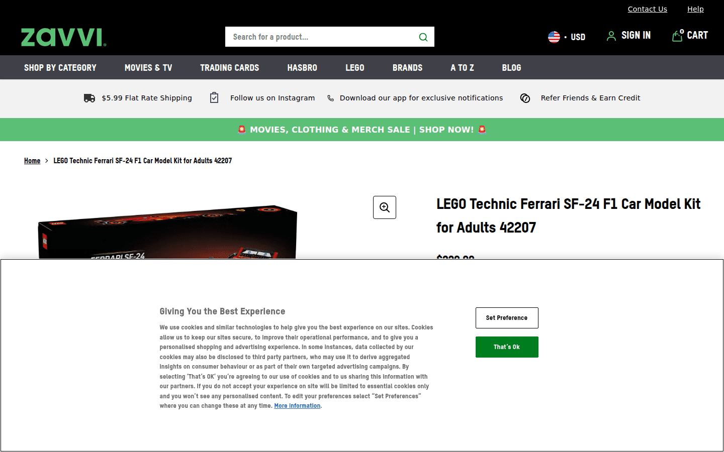 Pagina prodotto Zavvi US con dettagli di un set LEGO Technic