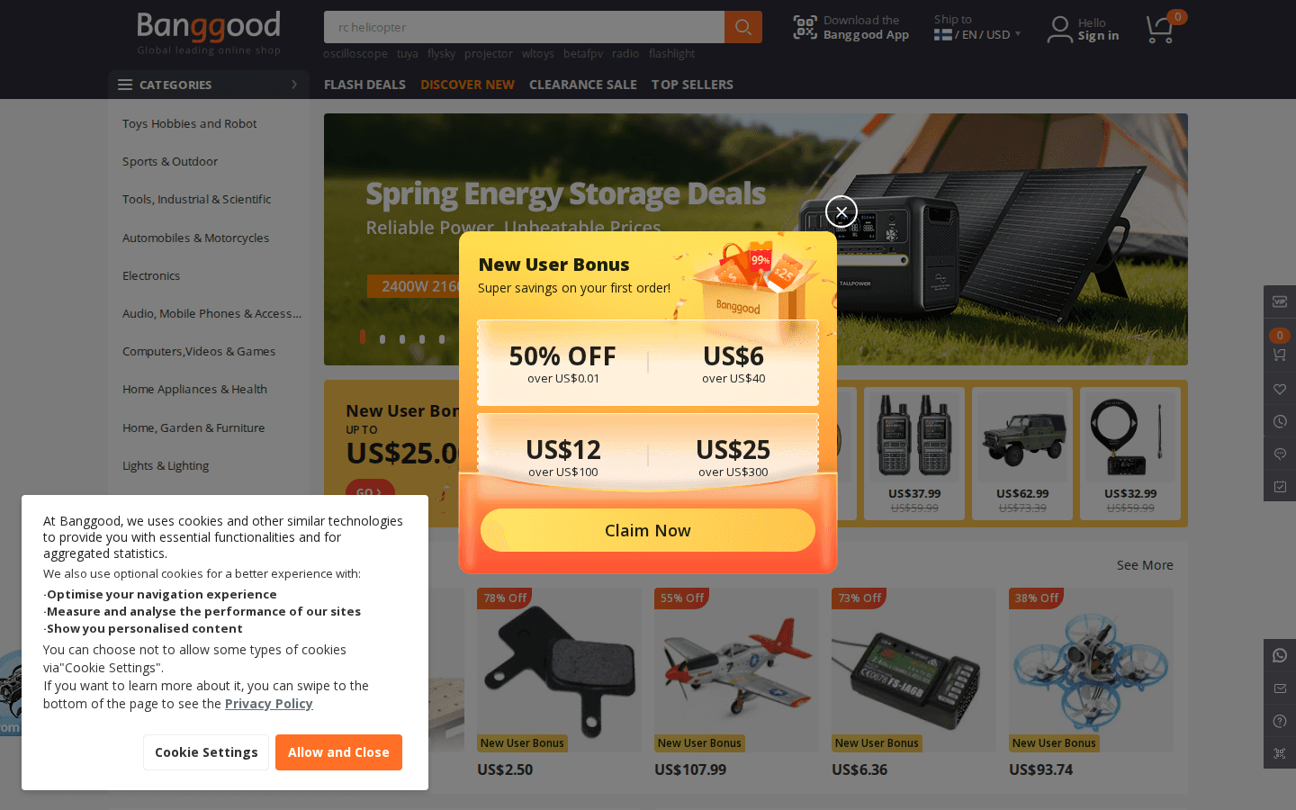 Homepage de Banggood con ofertas y navegación