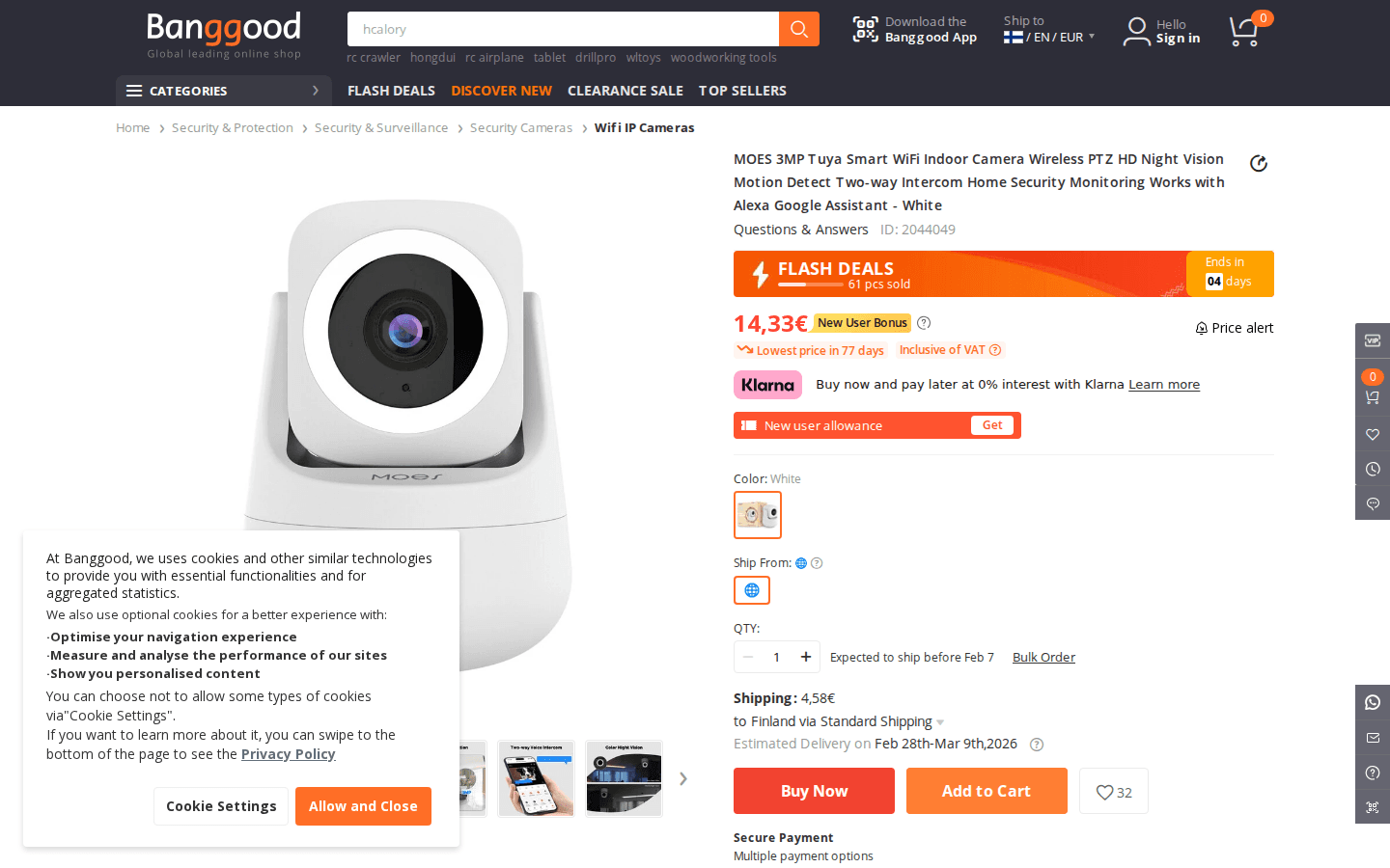 Página de producto de Banggood con imágenes y detalles
