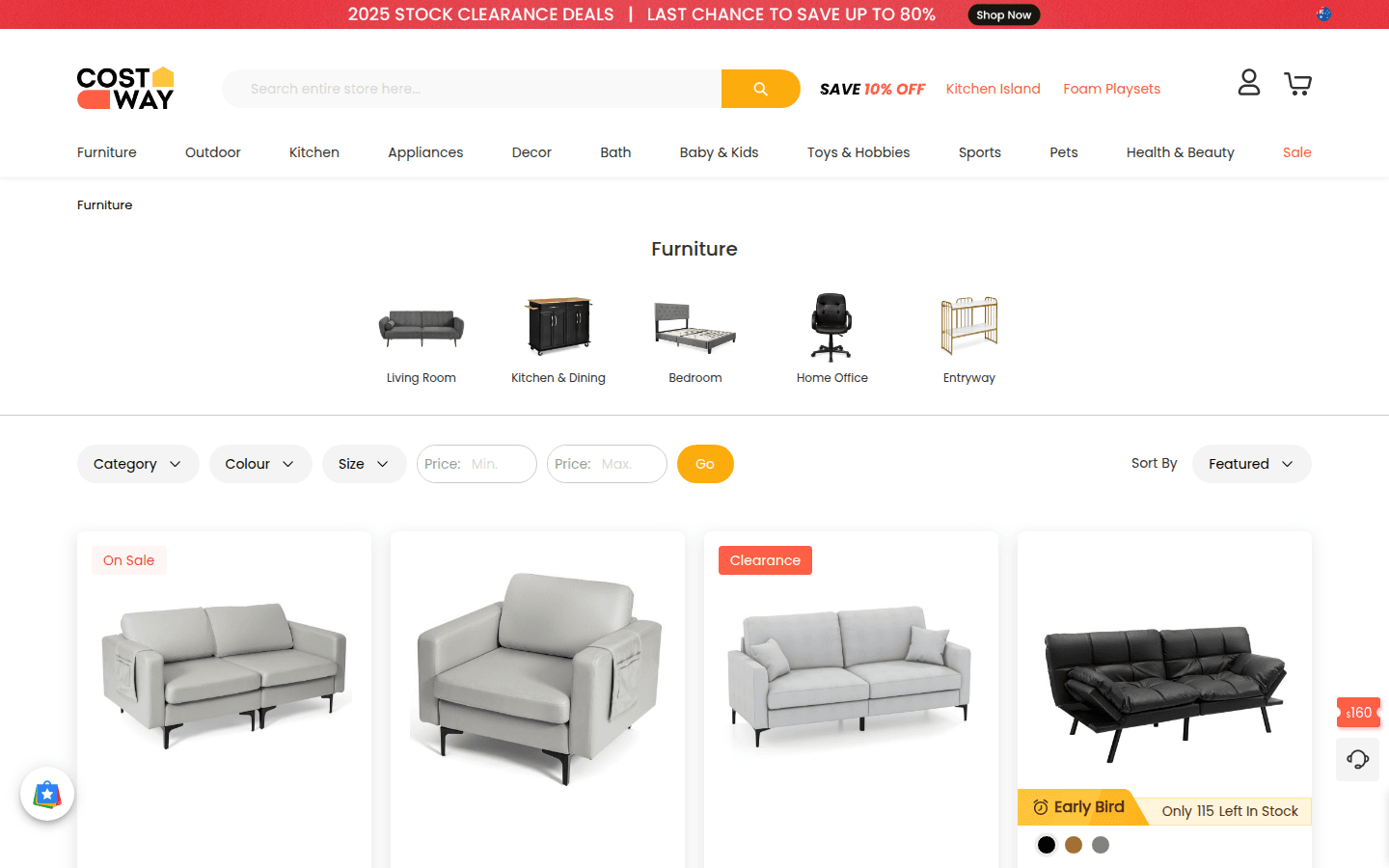 Costway Australien Möbel-Kategorie mit Produkt-Grid und Filtern