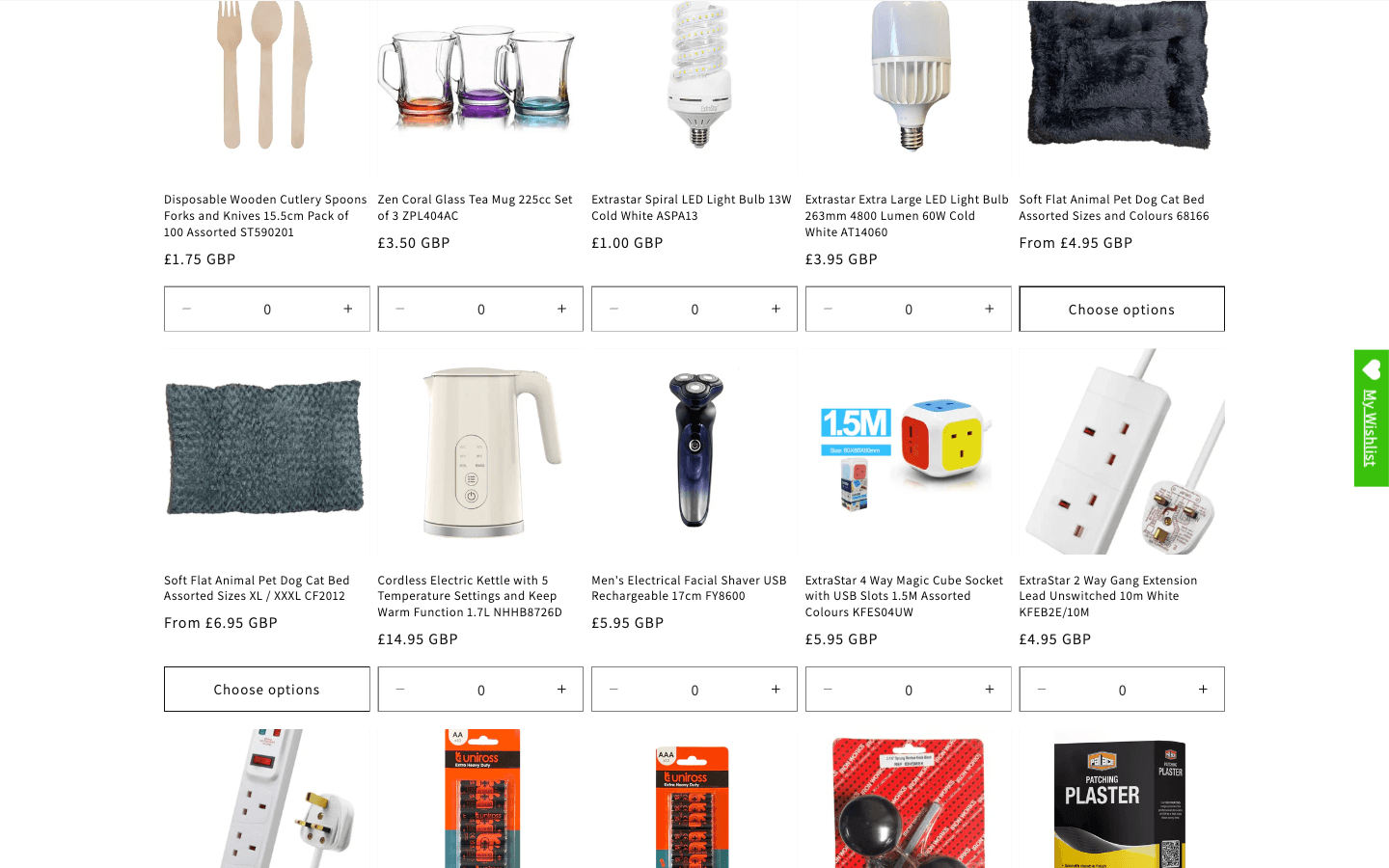 Página de categoría de Manchester Wholesale con un grid de productos de homeware y pequeños eléctricos