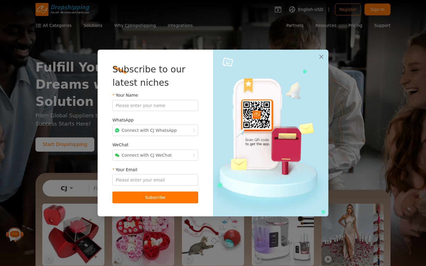 CJ Dropshipping ürün gezinme ekranı: birden fazla ürün