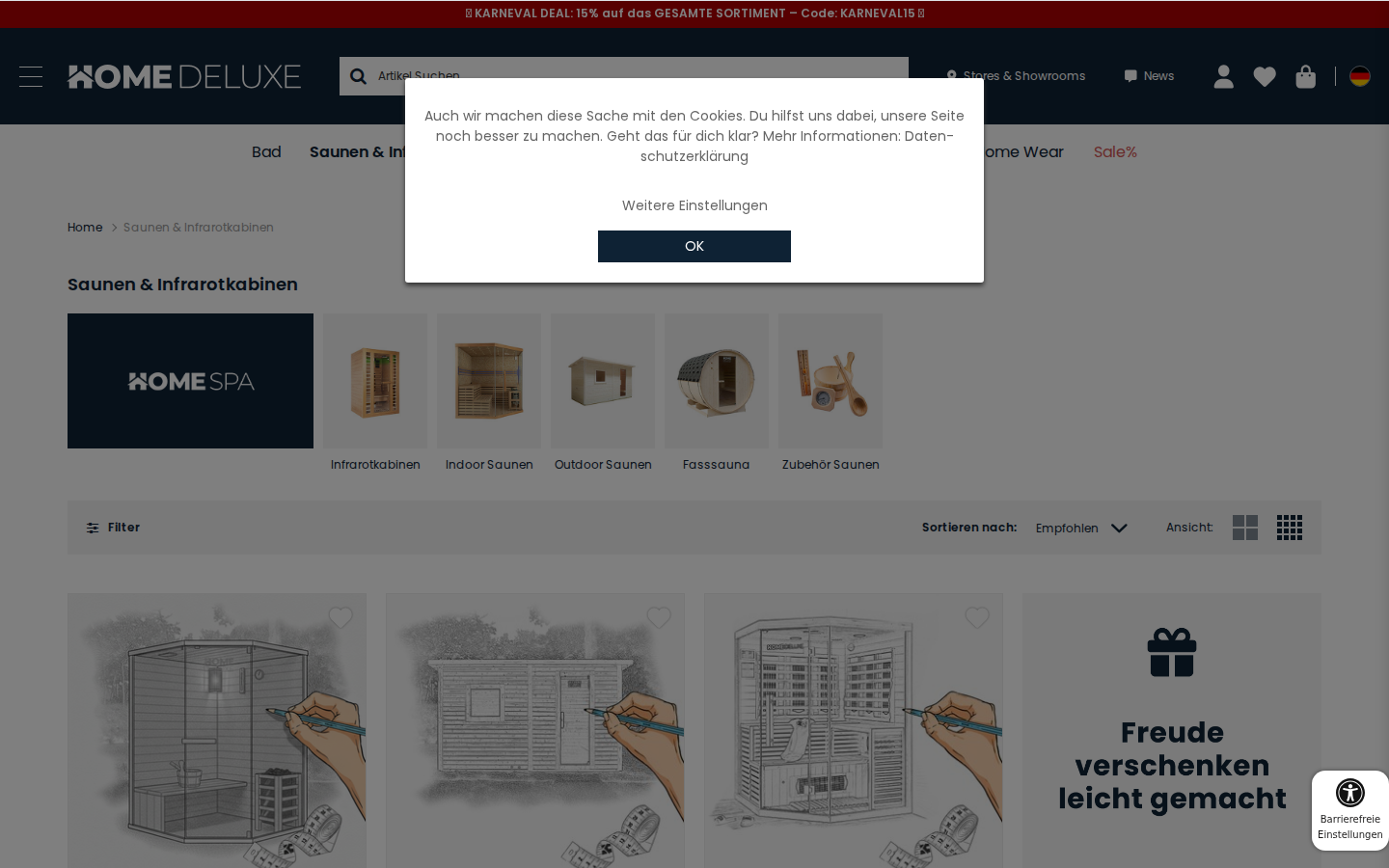 Home Deluxe saunalar ve infrarot kategorisi: ürün ızgarası