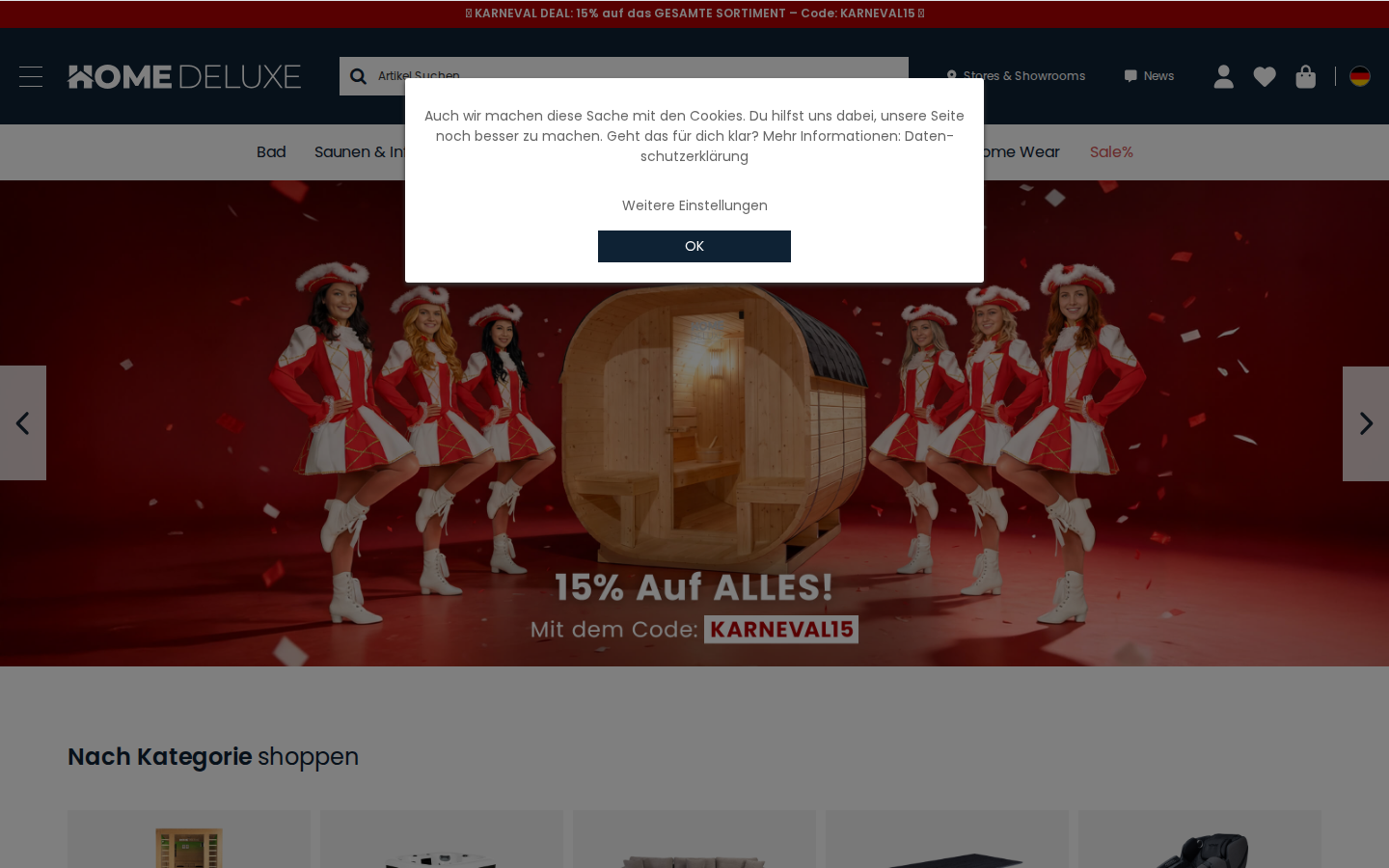 Home Deluxe ana sayfa: navigasyon ve öne çıkan ürünler