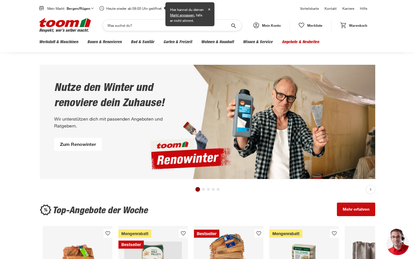 toom Baumarkt ana sayfası: navigasyon ve kategoriler