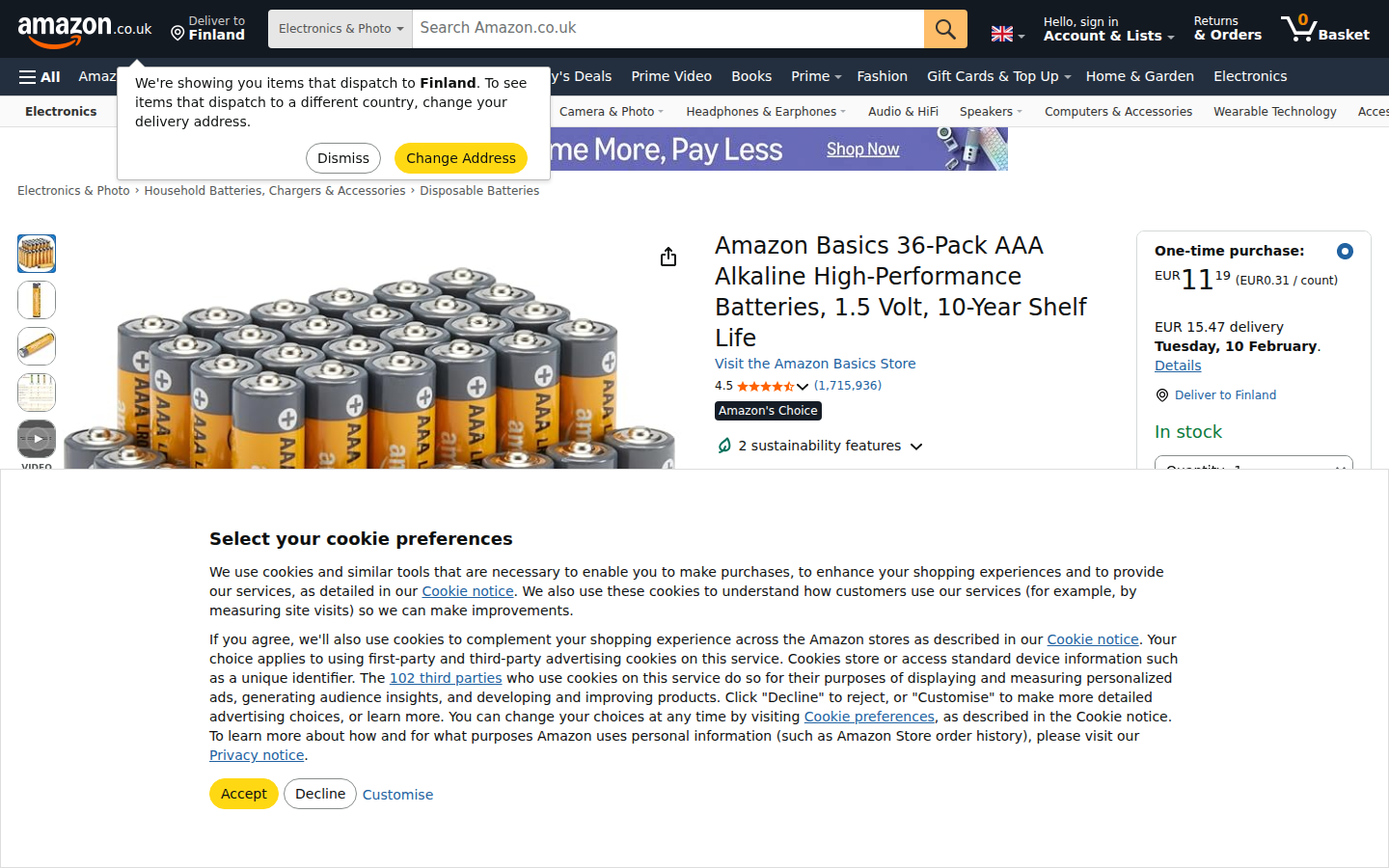 Amazon ürün sayfası: görseller, fiyat ve teslimat bilgisi