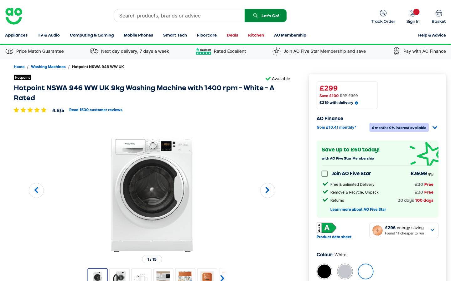 AO.com ürün sayfası: fotoğraflar, fiyat ve teknik detaylar