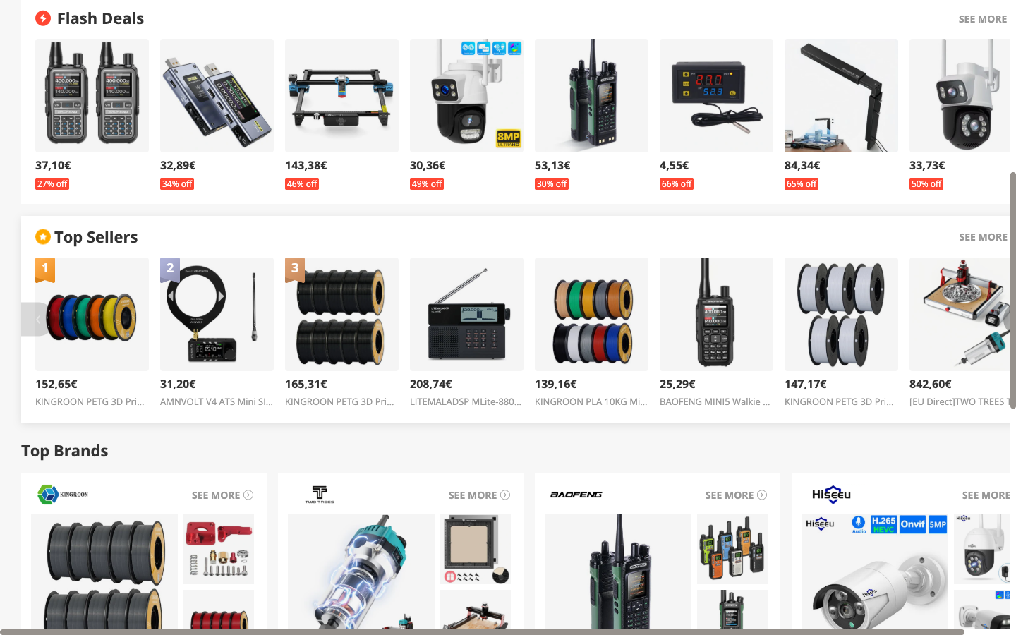 Banggood.com kategori alanı: ürün grid’leri ve fiyatlar