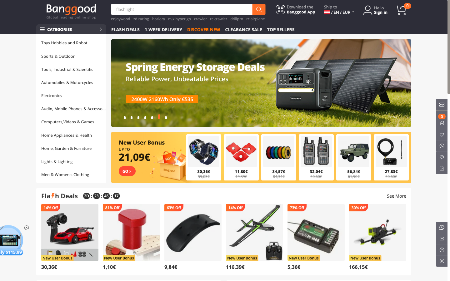 Banggood UK ana sayfa: kategori navigasyonu ve öne çıkan fırsatlar