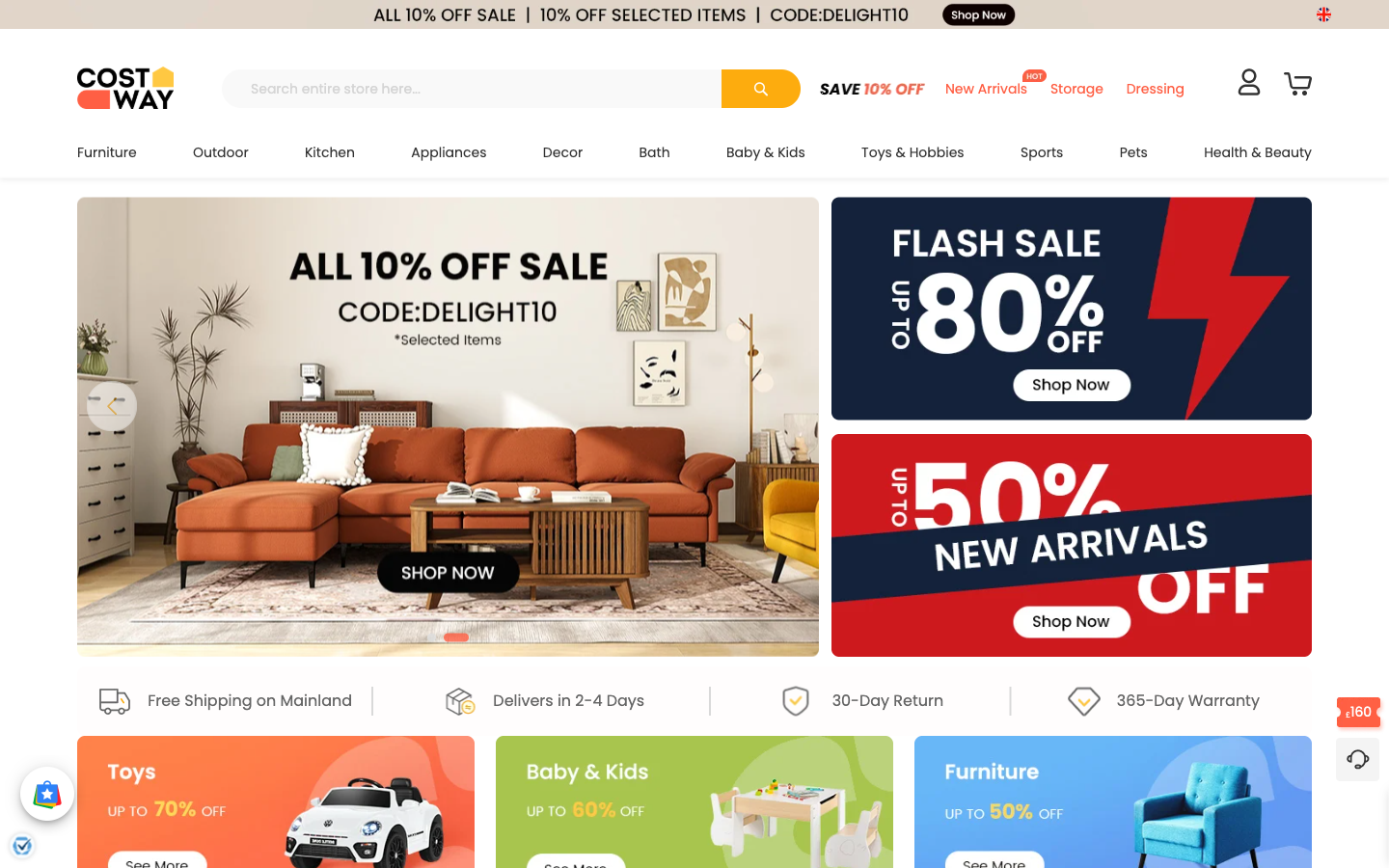 Birleşik Krallık’ta Costway ana sayfası