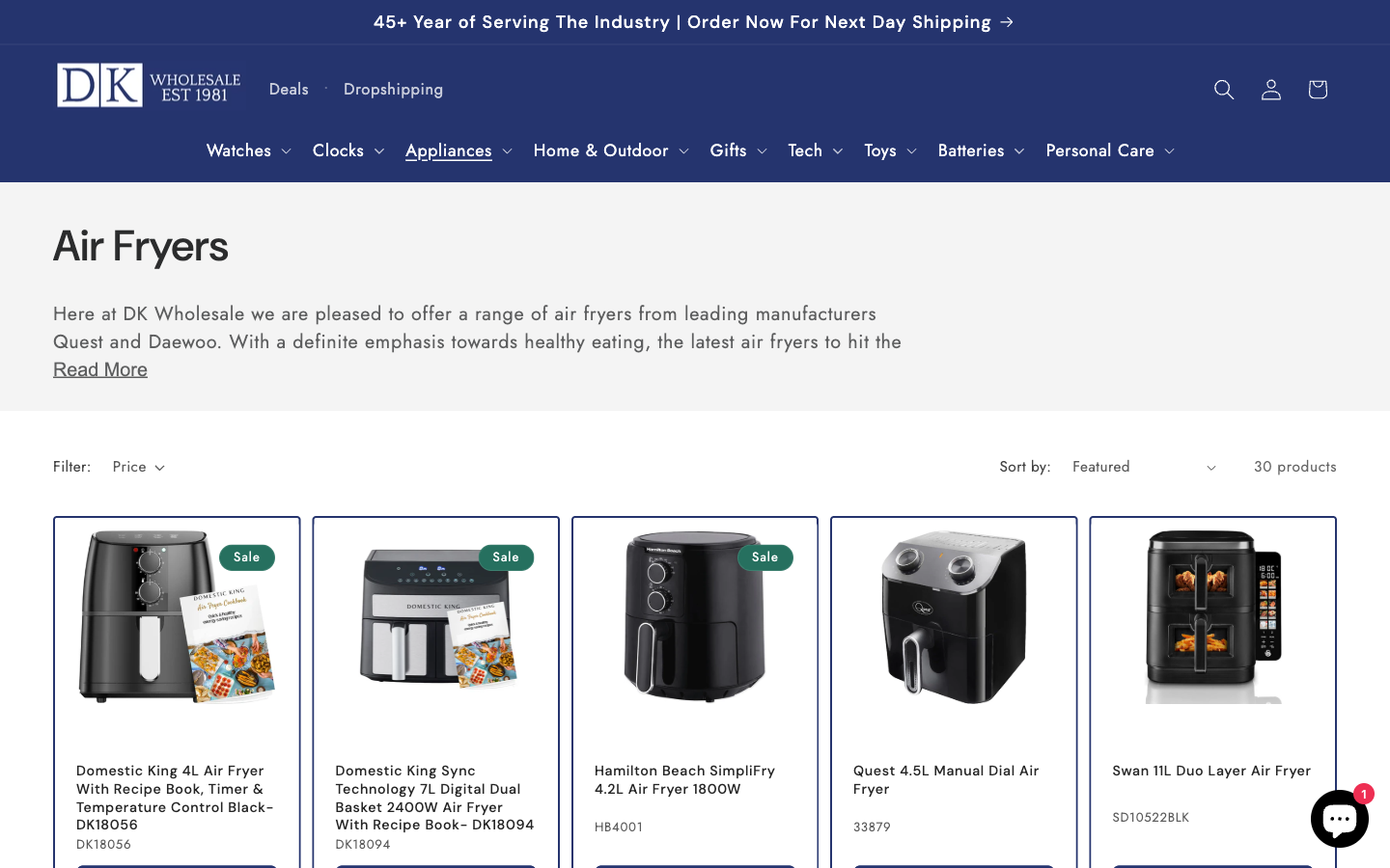 DK Wholesale kategori sayfası: ürün grid’i ve filtre