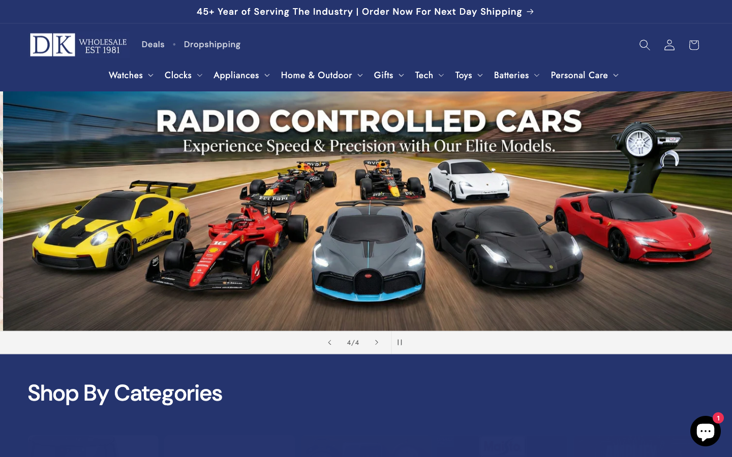 DK Wholesale ana sayfası: kategori navigasyonu ve kampanyalar