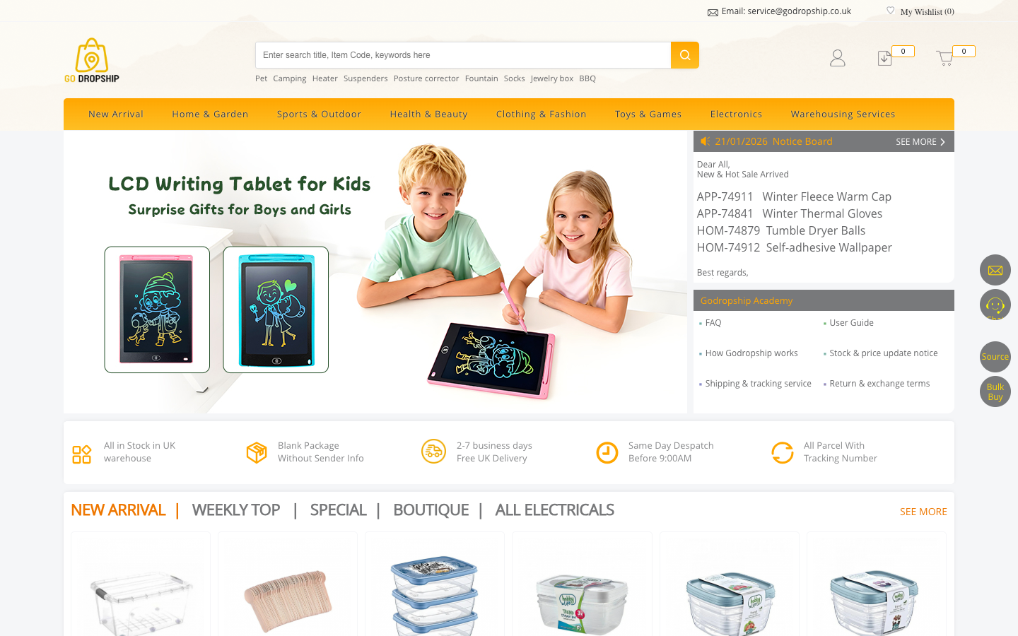 GoDropship ana sayfa: kategori ve navigasyon