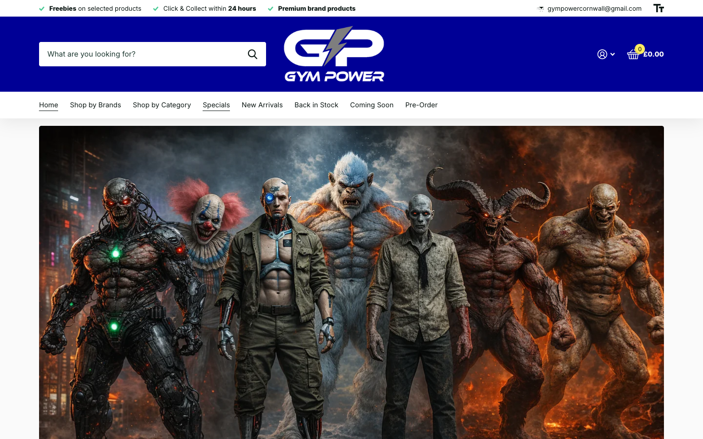 Gym Power ana sayfası: marka ve takviye kategorileri navigasyonu