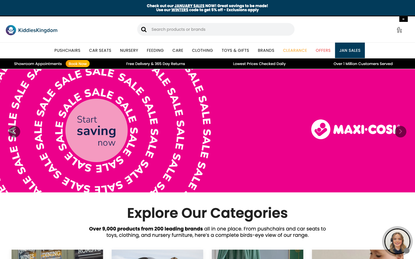 Kiddies Kingdom ana sayfası: bebek arabası, oto koltuğu, nursery ve feeding navigasyonu