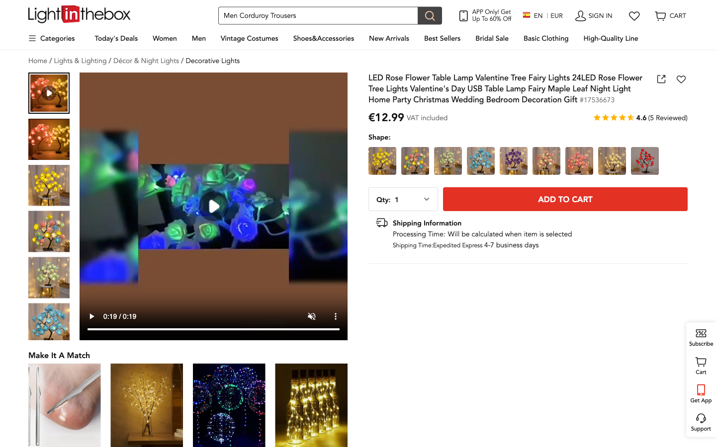 LightInTheBox ürün sayfası: görseller, fiyat ve kargo bilgisi