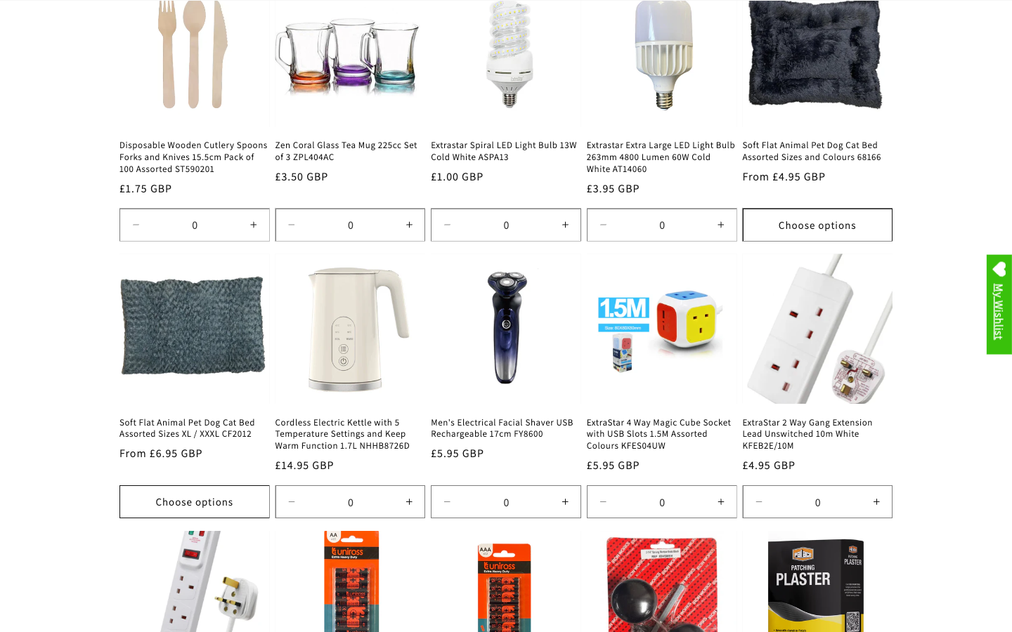 Manchester Wholesale kategori sayfası: homeware ve small electricals ürün grid'i